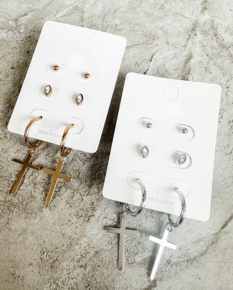 Cross 3 set earring
