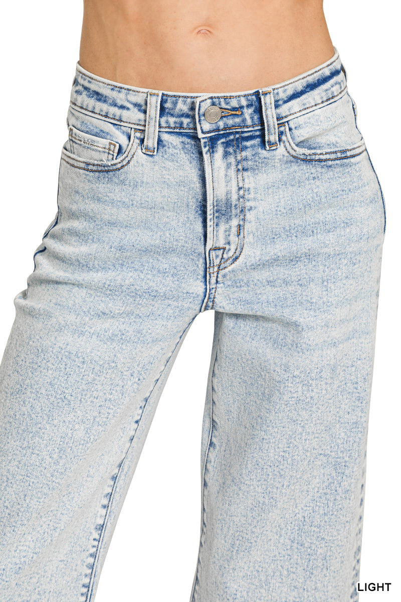ZENANA Light wash wide leg denim pants
