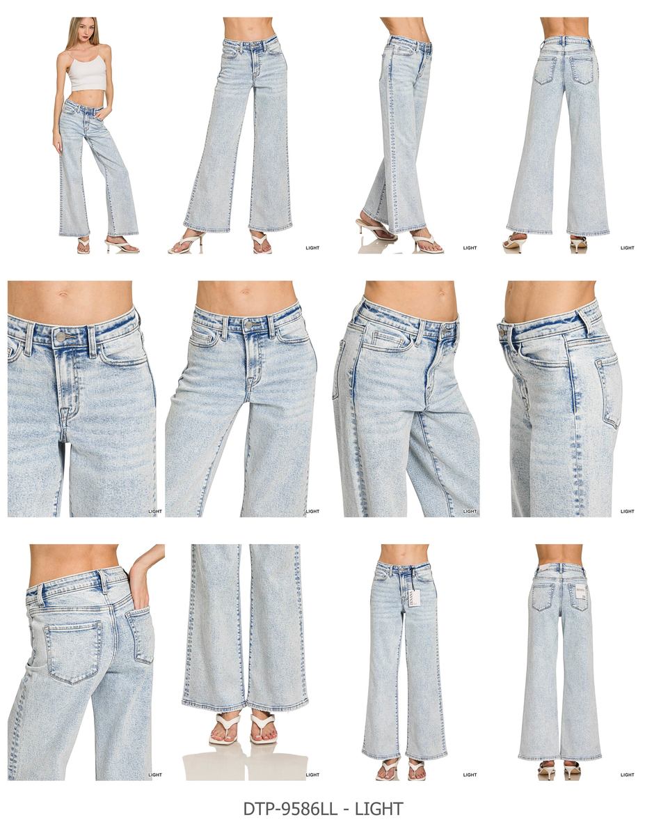 ZENANA Light wash wide leg denim pants