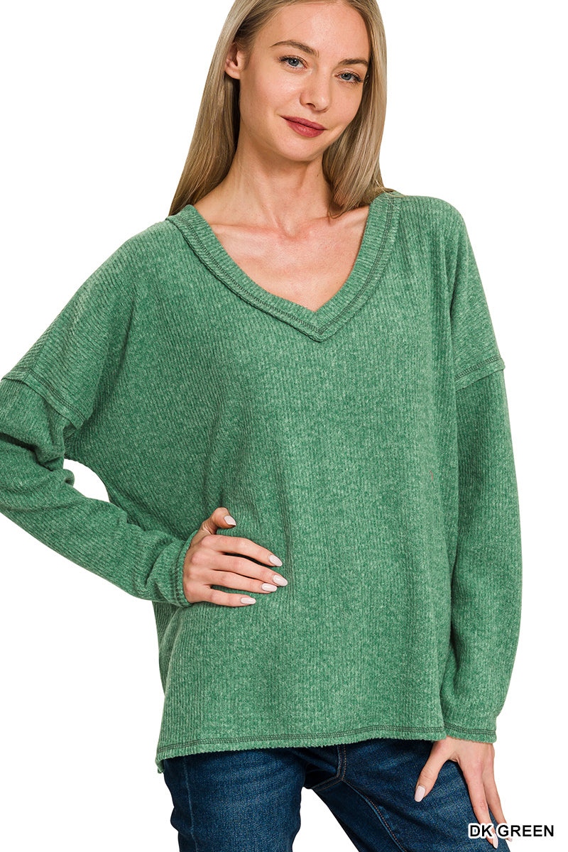 Ribbed v-neck drop shoulder top