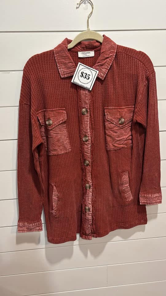 Rusty - Cotton Waffle Acid Wash Shacket