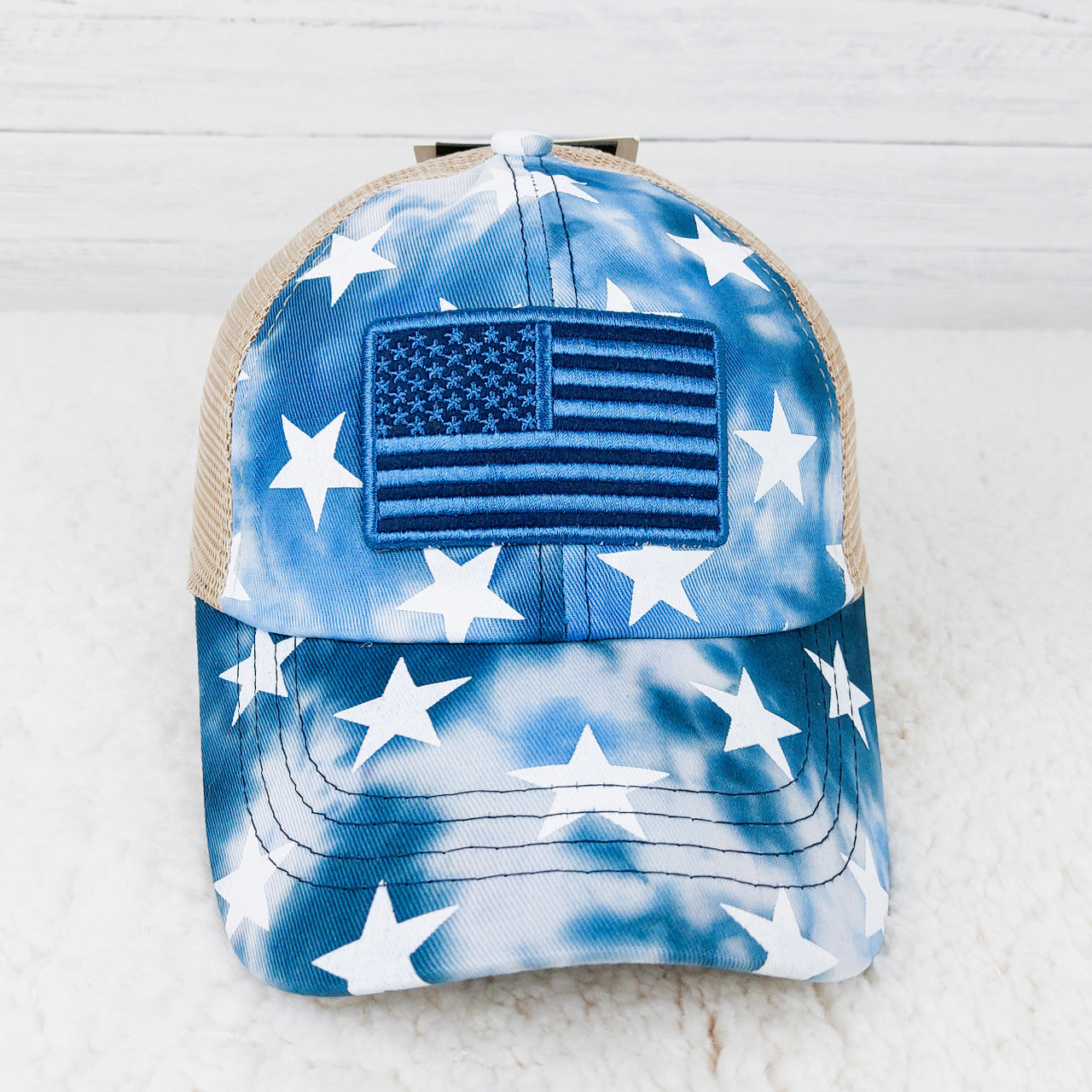 Tie Dye Star Print with USA Flag Patch Ball Cap