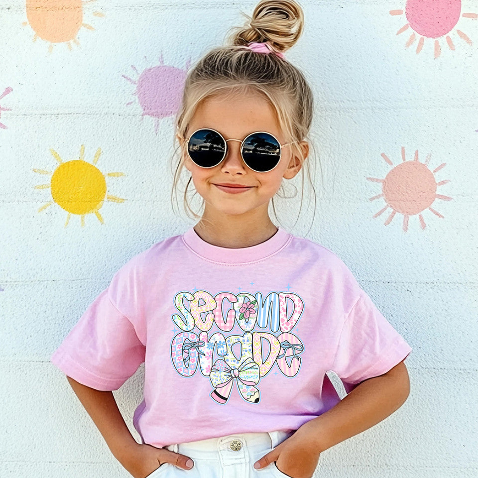 Back To School Patterned Bow Second Grade