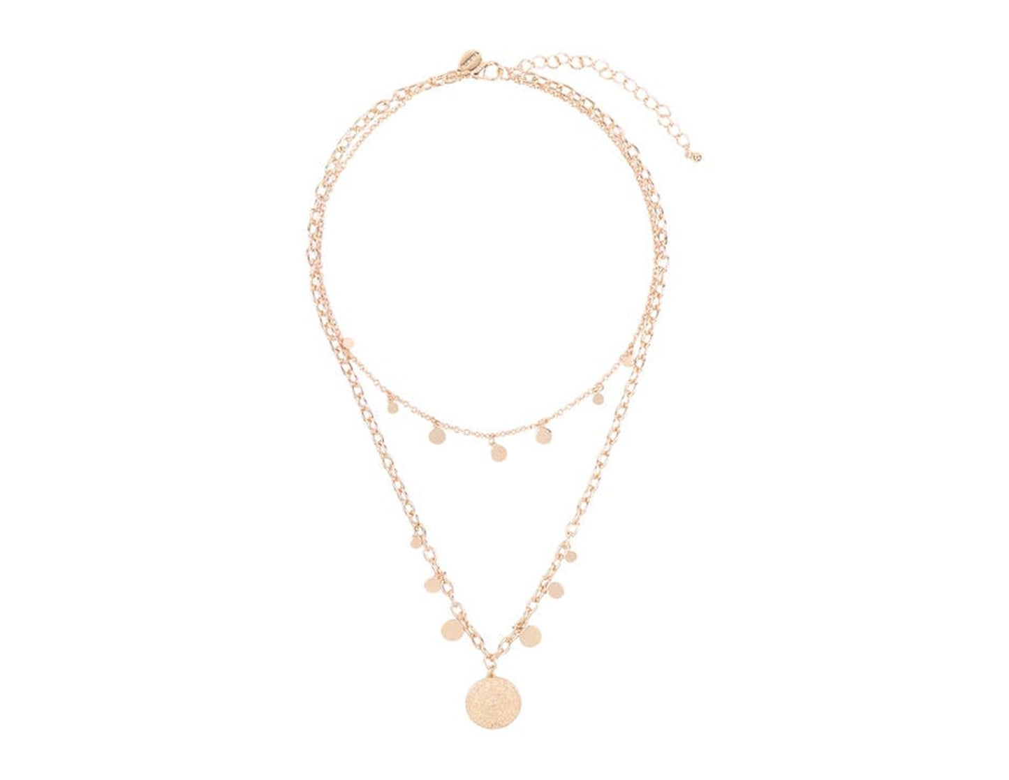 LAYERED Chain Engraved Disk Pendant Necklace