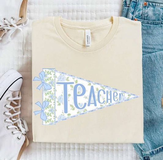 Teacher Blue Floral Pennant