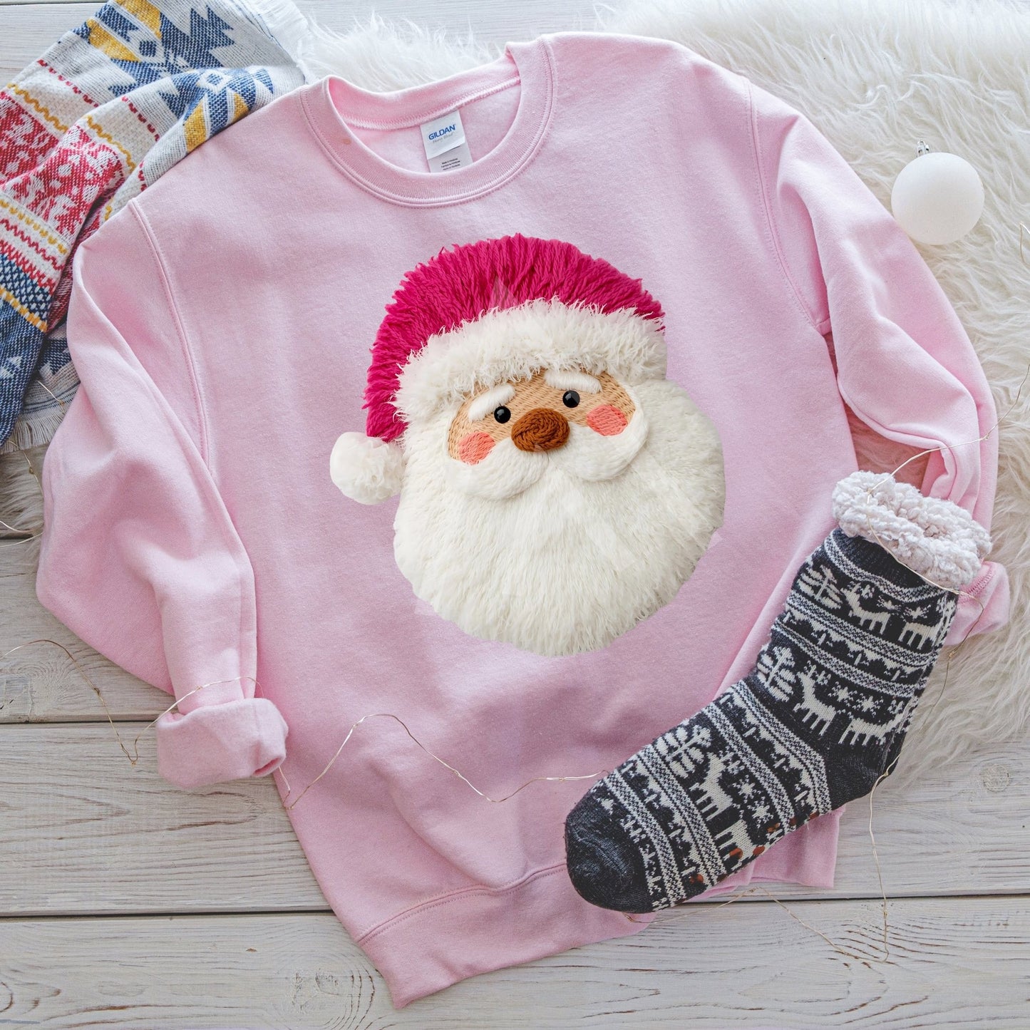 Faux Yarn Light Skin Santa Pink Hat