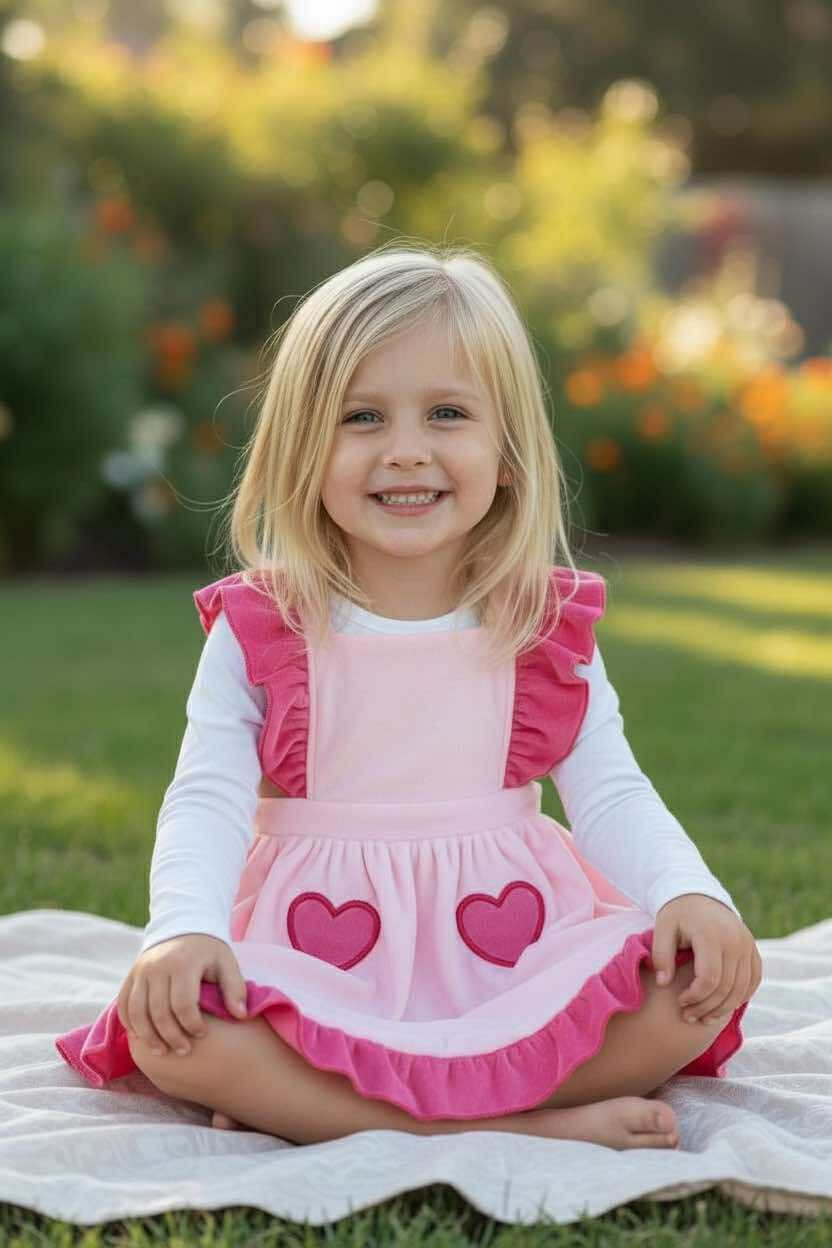 PREORDER: Girls Double Heart Ruffle Dress 1.12.26 osym