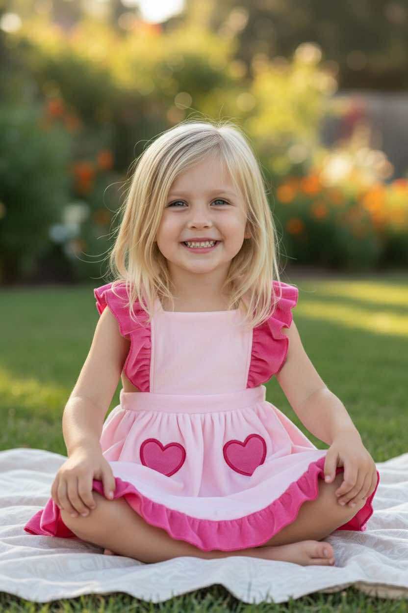 PREORDER: Girls Double Heart Ruffle Dress 1.12.26 osym