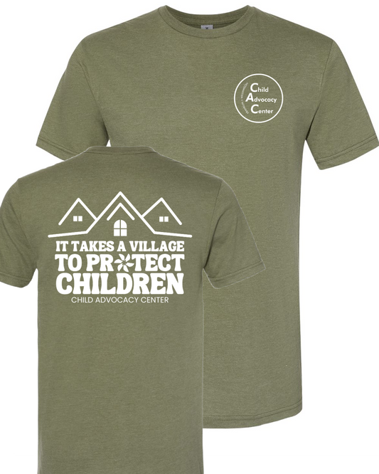 Front & Back - CAC Logo - It Takes A Village - Franklin-Williamson Child Advocacy Center (FWCAC) - T-Shirt