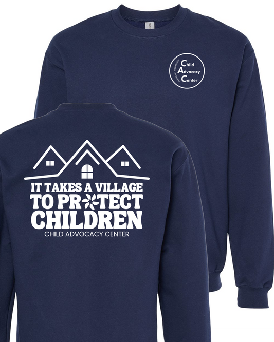 Front & Back - CAC Logo - It Takes A Village - Franklin-Williamson Child Advocacy Center (FWCAC) - Crewneck Sweatshirt