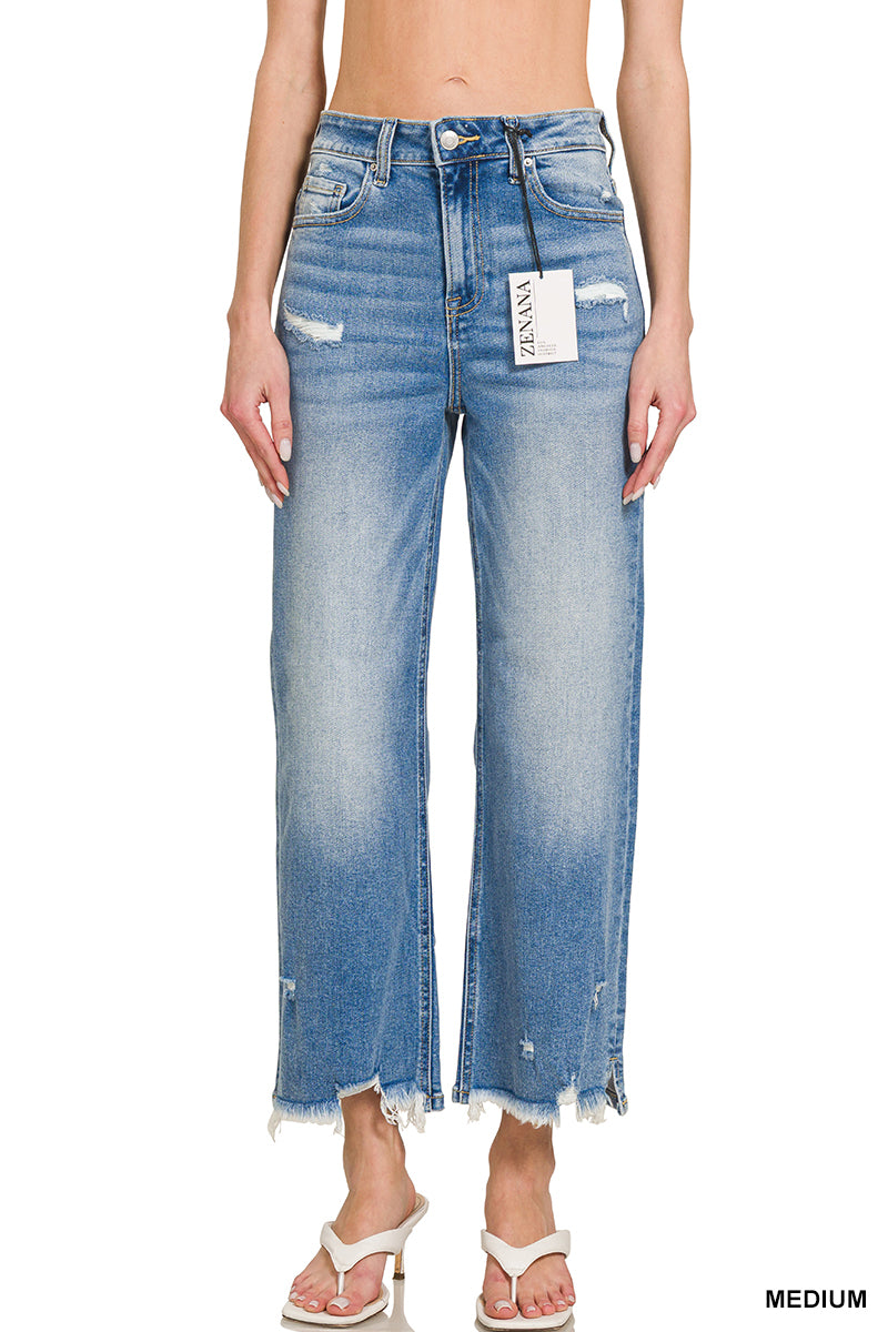 ZENANA Distressed raw hem denim pants
