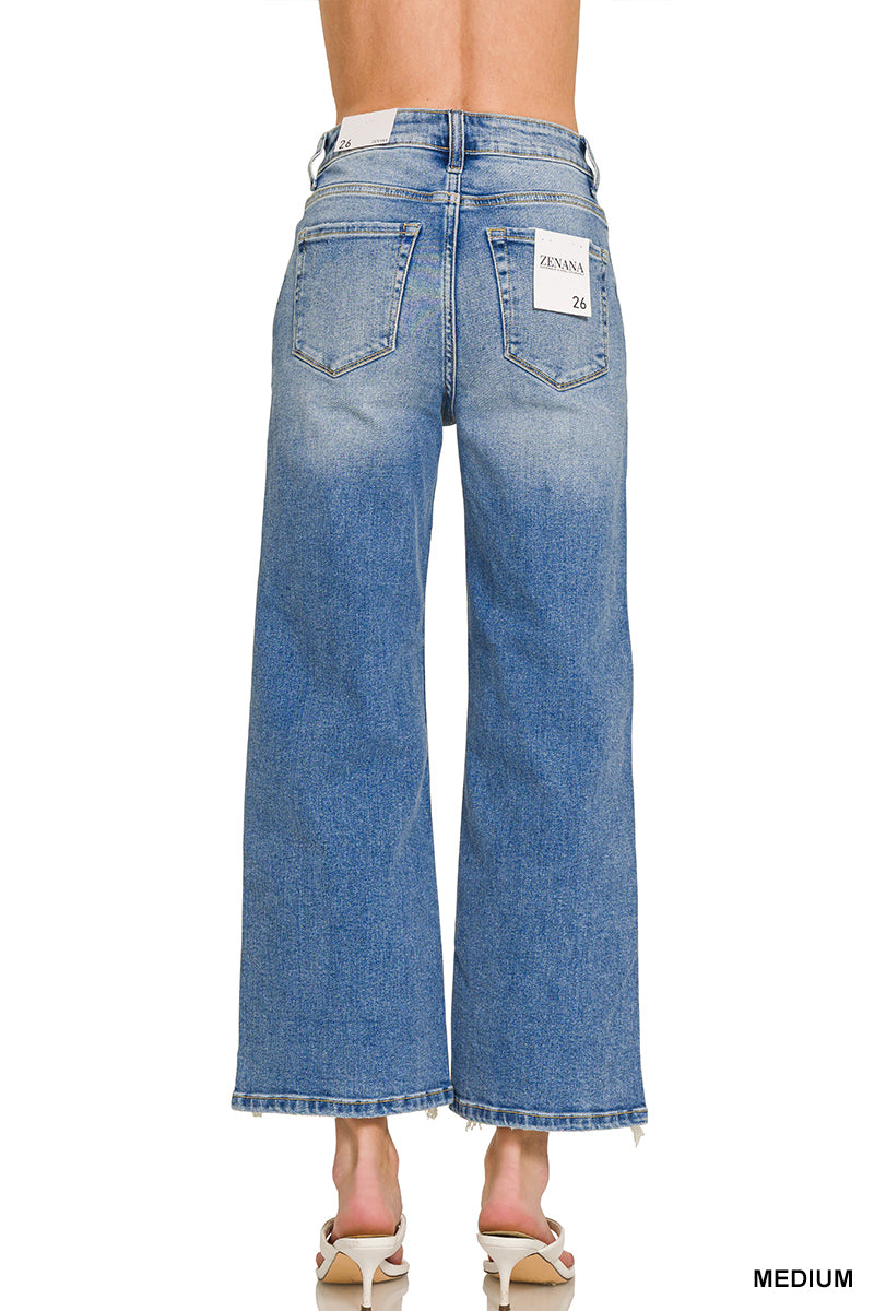 ZENANA Distressed raw hem denim pants