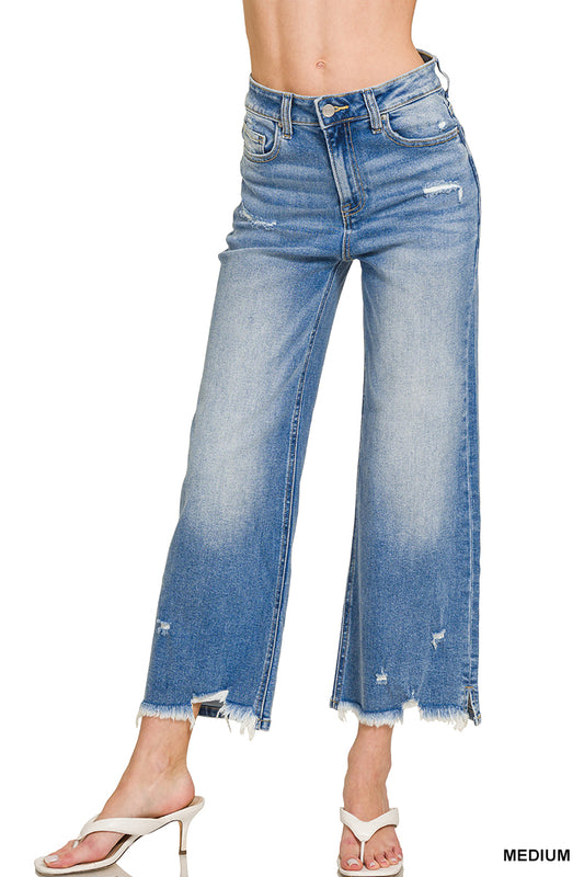 ZENANA Distressed raw hem denim pants
