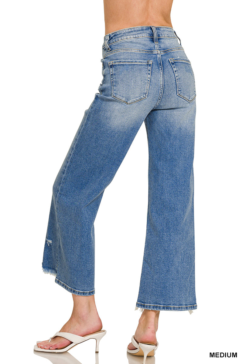 ZENANA Distressed raw hem denim pants