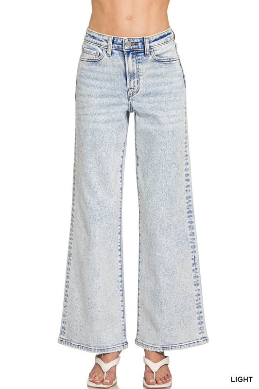 ZENANA Light wash wide leg denim pants