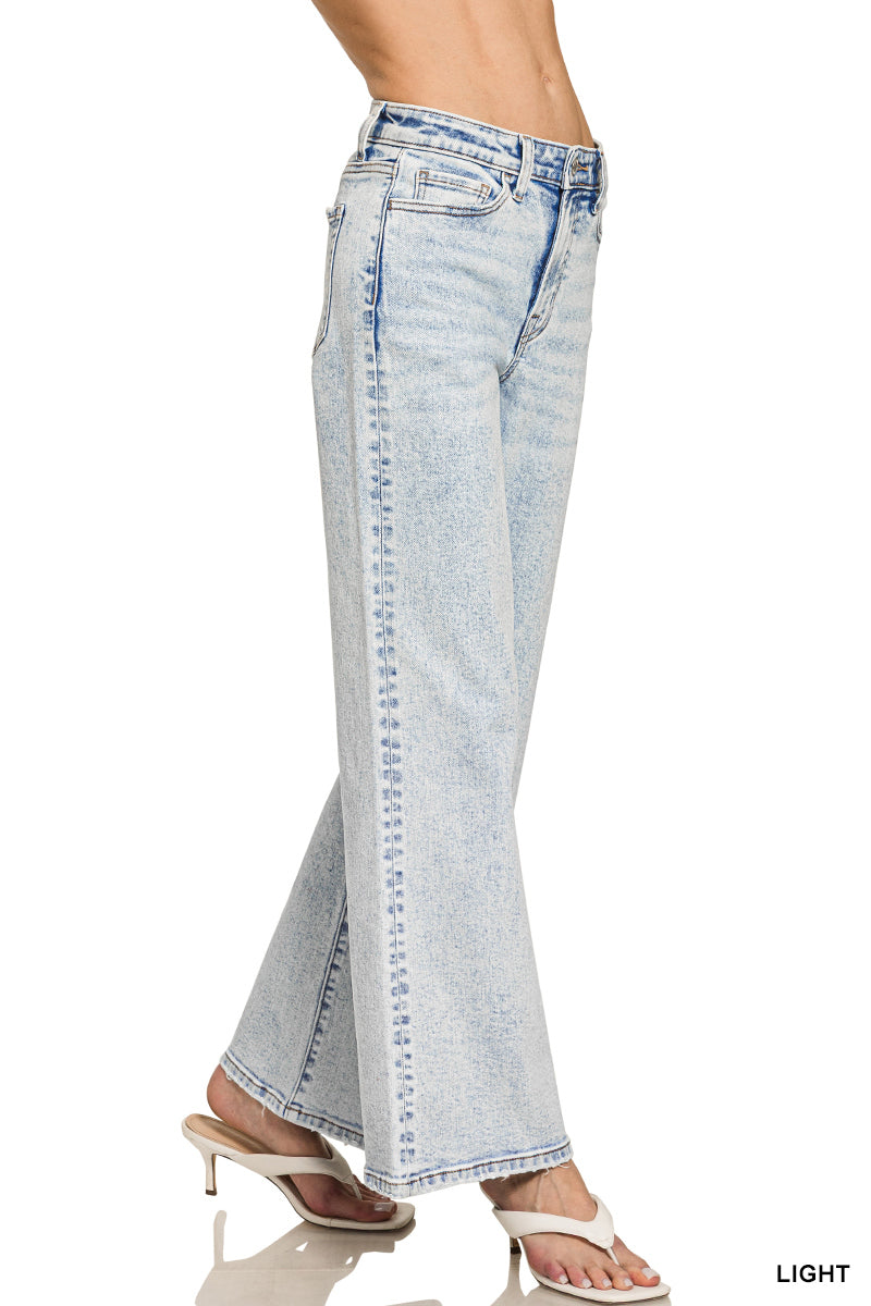 ZENANA Light wash wide leg denim pants