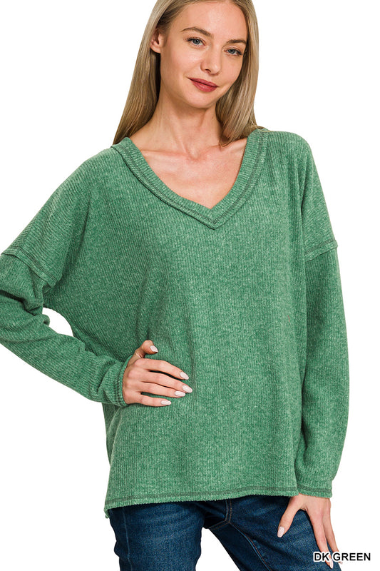 Ribbed v-neck drop shoulder top
