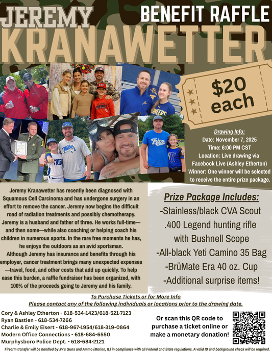 Jeremy Kranawetter Benefit - TICKET - Please include name & phone # in the "color choice" text box - ONLINE TICKET COST INCLUDES CC PROCESSING FEE