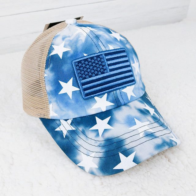 Tie Dye Star Print with USA Flag Patch Ball Cap