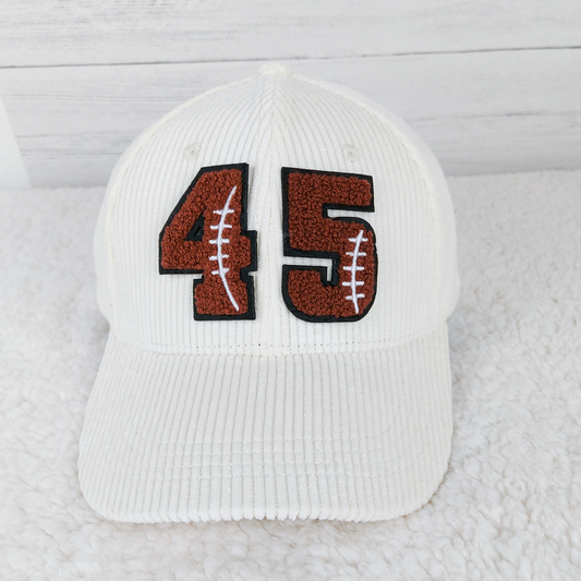 Corduroy Hat With Football Chenille Numbers