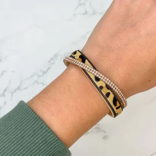 Glitzy Rose & Textured Leopard Magnetic Bracelet